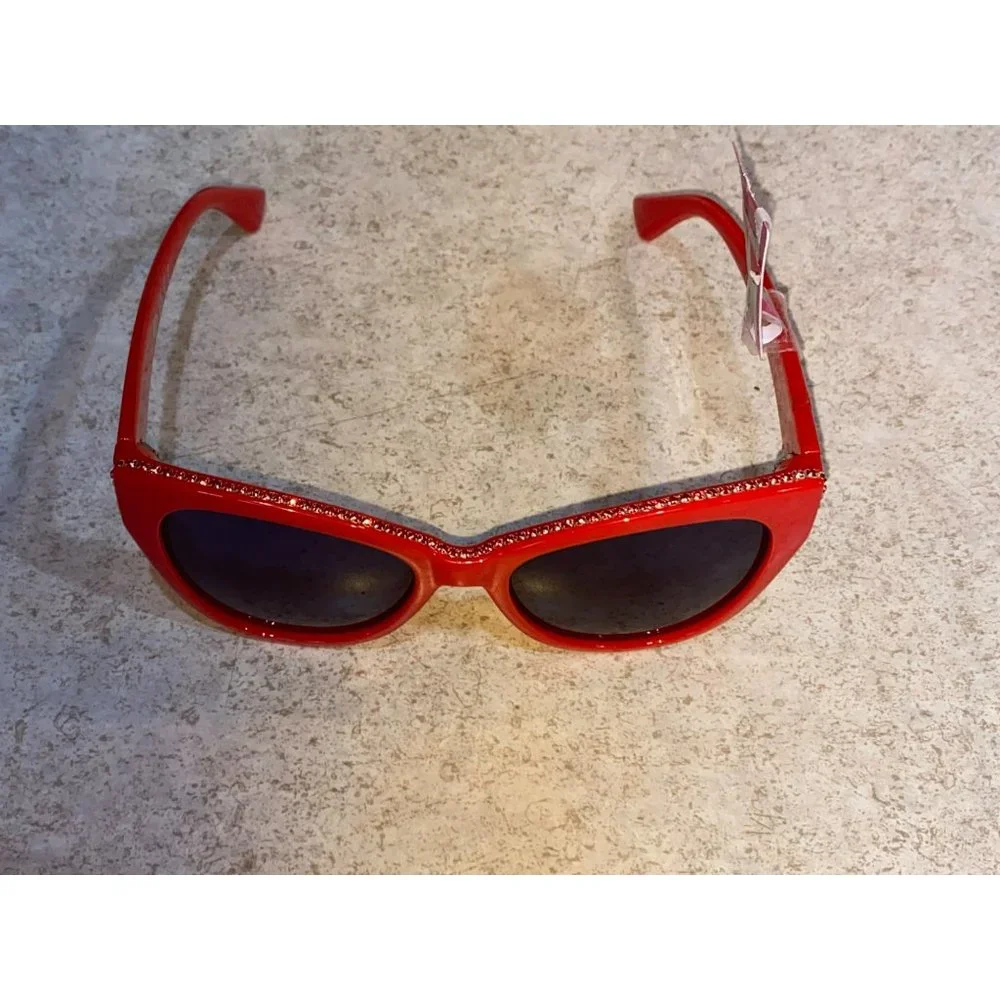 NWT Betsey Johnson Women's Fashionista Cat Eye Sunglasses Red Jeweled